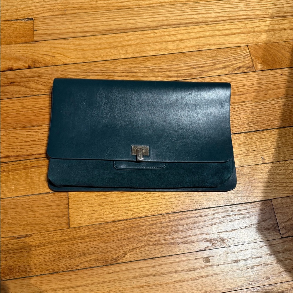 The Limited Leather Emerald Vintage suede turnlock clutch purse envelope vibrant